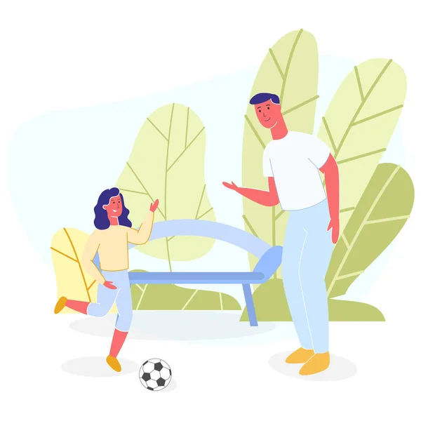 Vader en dochter rust spelen bal in het park — Stockvector