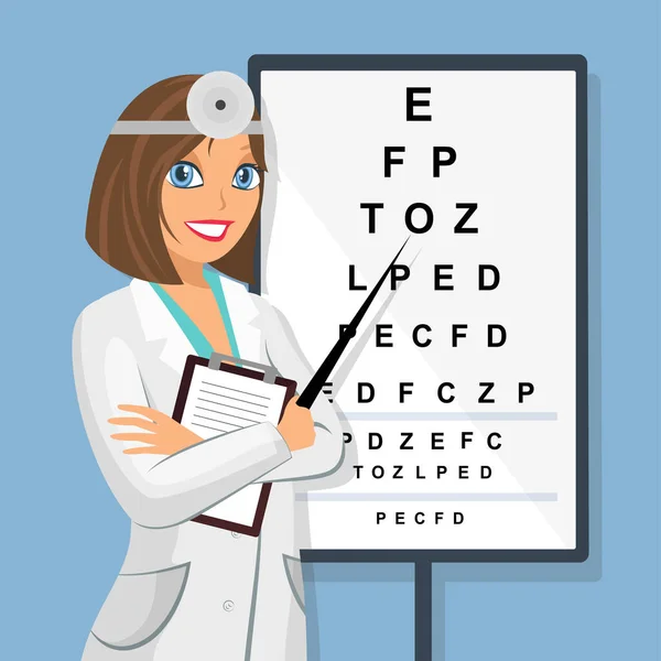 Doctor at Sight Check Board para exames de visão . —  Vetores de Stock