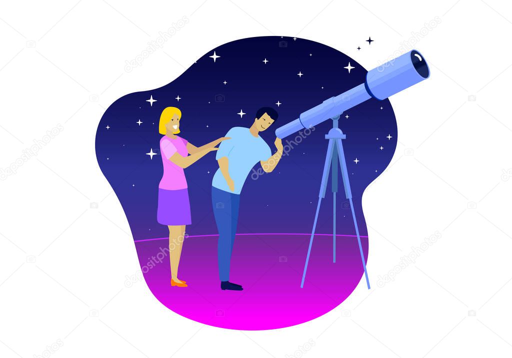 Star Watching Astronomy Science Hobby Illustration
