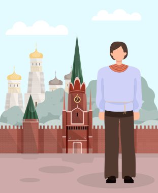 Kızıl Meydan 'daki Rus Kıyafetli Adam. Kartpostal.