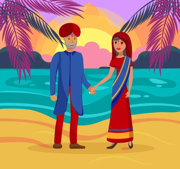 Indisch verheiratete Paare, Ehemann und Ehefrau Illustration — Stockvektor