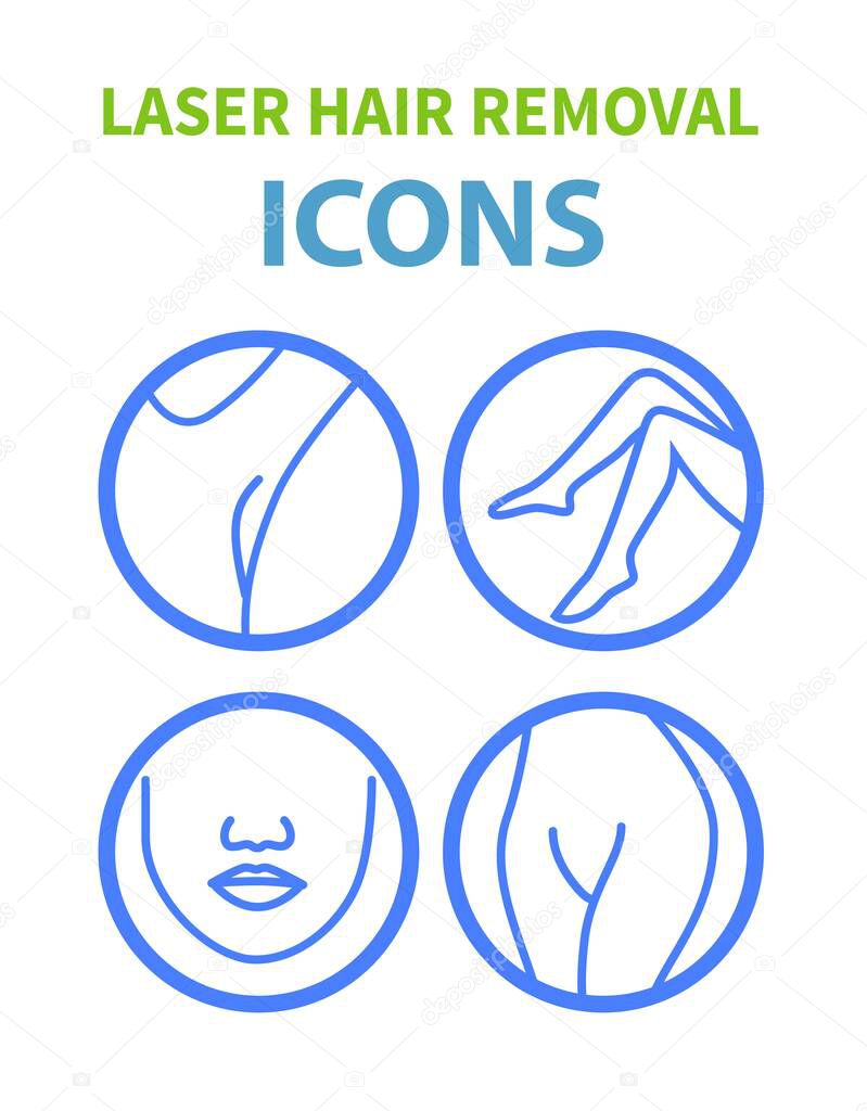 Laser Hair Removal Icons Set with Epilation Areas