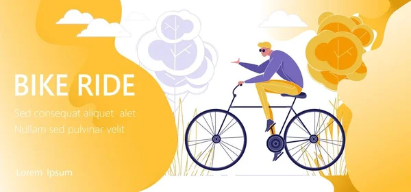 Hombre de dibujos animados en paseo en bicicleta en otoño Park Banner . — Vector de stock