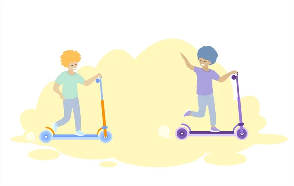 Kinder fahren im Sommer Roller für Kinder im Park — Stockvektor