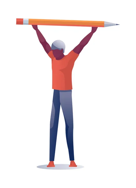 Muž držící obrovskou tužku nad hlavou ilustrace — Stockový vektor