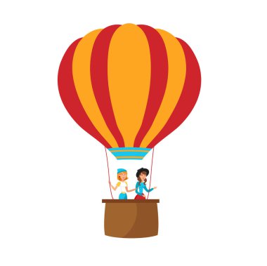 Balon Düz Vektör İllüstrasyonunda Uçan Kızlar