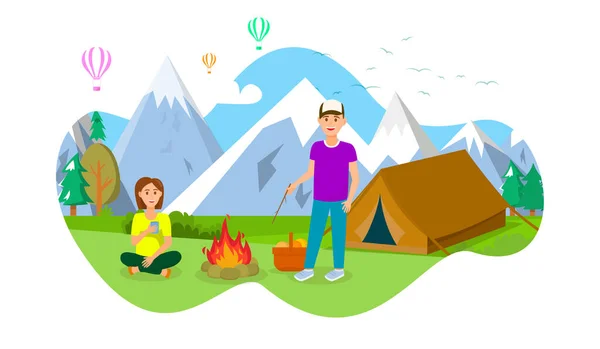 Camping d'été dans les montagnes Illustration vectorielle — Image vectorielle