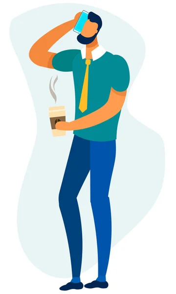 男子有业务电话在咖啡休息时间卡通 — 图库矢量图片