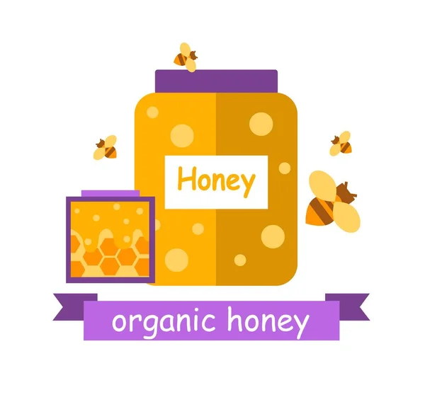 Jar Honey fehér háttér. Organikus méz. — Stock Vector
