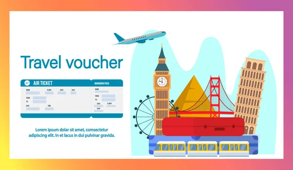 Travel Voucher Website Banner, Página plana modelo — Vetor de Stock