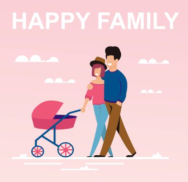 Bebek Arabalı Mutlu Genç Aile Kısa Mesaj Posteri