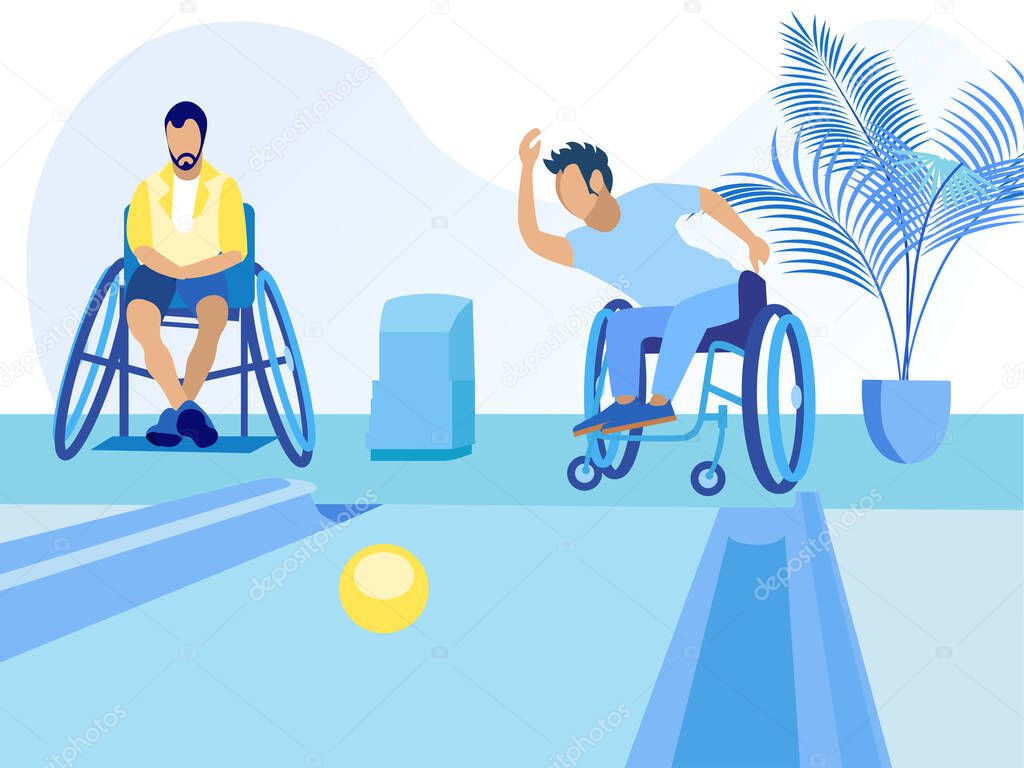 Disabled People in Wheelchair Playing Bowling