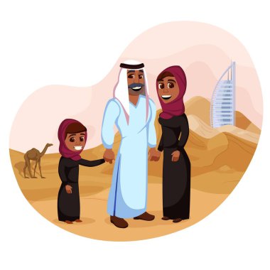 Arkaplanda Burç Al Arab 'lı Arap Ailesi