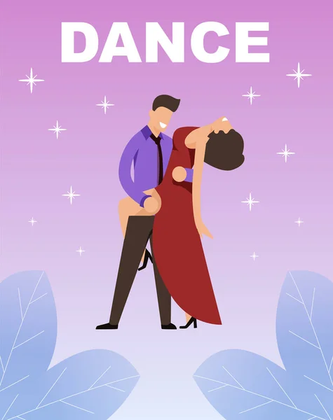 Cartel publicitario con feliz pareja apasionada bailando — Vector de stock