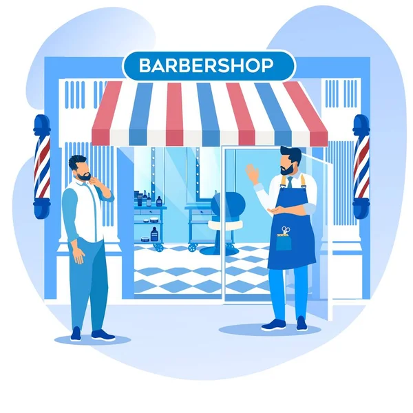 Barber Barker Πρόσκληση άνθρωπος για τις διαδικασίες ομορφιάς — Διανυσματικό Αρχείο