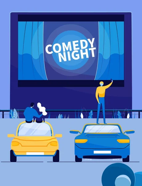 Komedia Noc filmowa w plenerze kina samochodowego. — Wektor stockowy