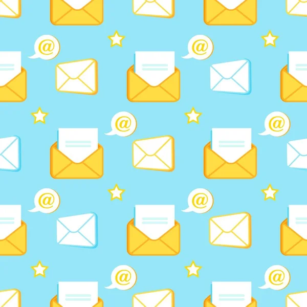 Icons, Envelopes and Open Emails Seamless Pattern — Stock Vector