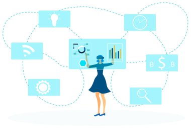 Fütürist Veri Analizi Düz Vektör İllüstrasyonu