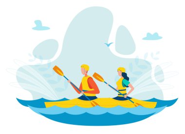 Erkek ve Kadın Kayak Yassı Vektör İllüstrasyonu