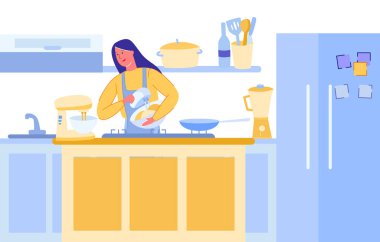 Modern Mutfakta Yemek Yapan Kadın Yemek Blogcusu.