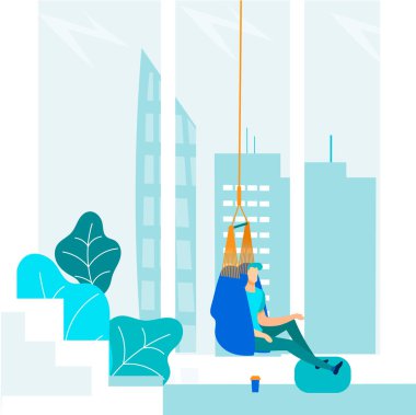 Ofis çalışanı dinlenme yeri hamak koltuğu kahvesi.