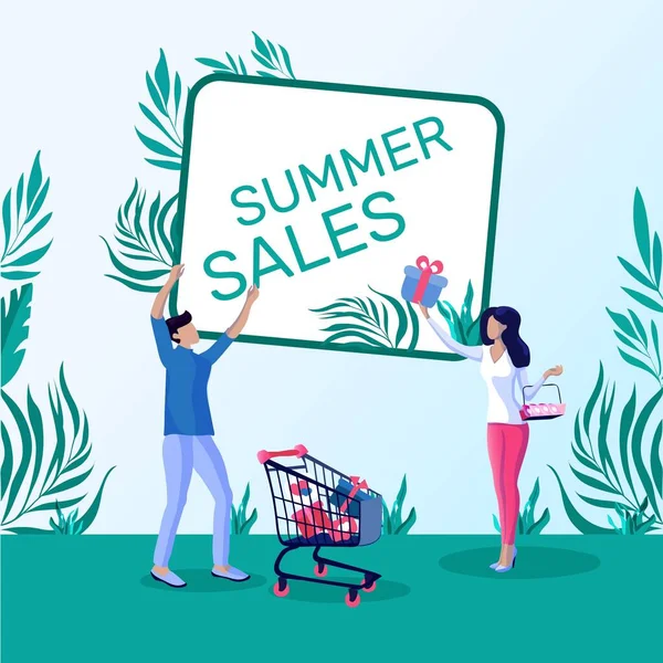 Publicidad Banner Inscripción Summer Sales Flat . — Vector de stock