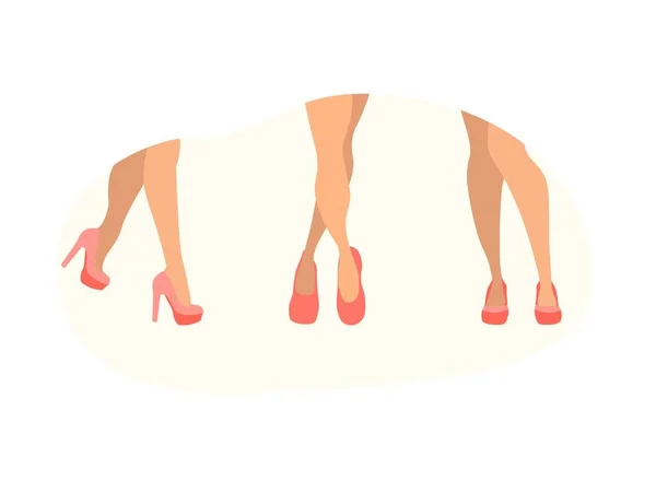 Różne szczupłe nogi kobiety w modnych czerwonych obcasach — Wektor stockowy