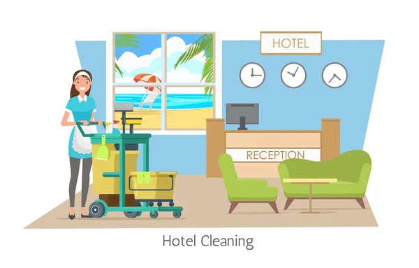 Nettoyage d'hôtel, service de nettoyage en vacances . — Image vectorielle