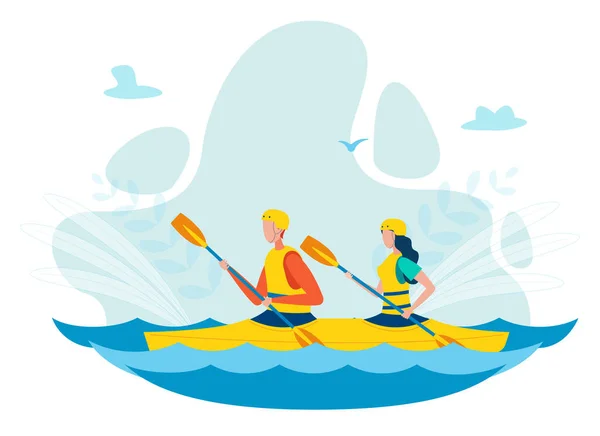 Man and Woman Kayaking Flat Vector Illustration — Stock Vector