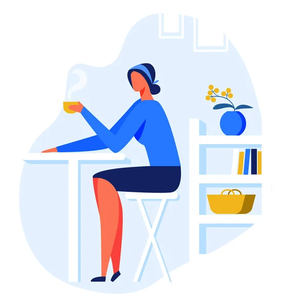 Jeune femme Boire du café chaud ou thé tenant tasse . — Image vectorielle