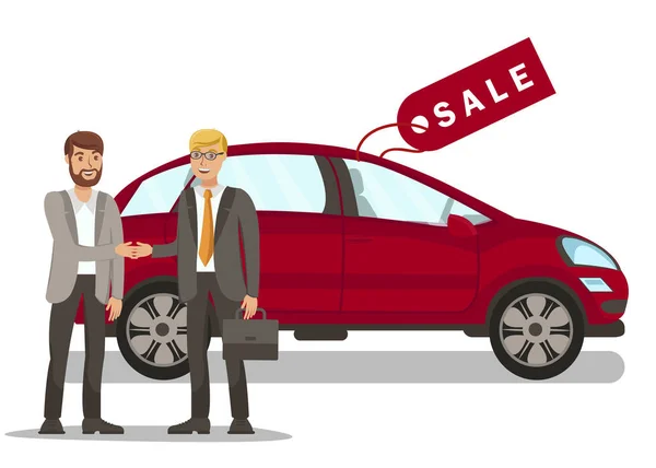 Young Man Purchasing Car Flat Vector Illustration - Stok Vektor