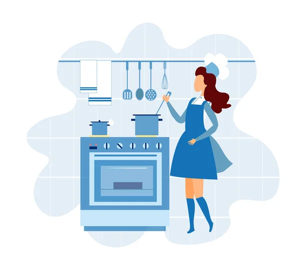 Giovane donna in uniforme chef cucina in cucina — Vettoriale Stock