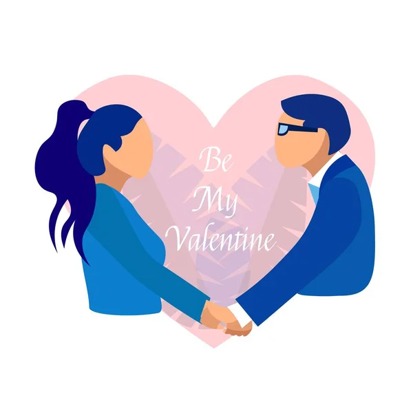 Hombre y Dama enamorados en el saludo Valentine Cartoon — Vector de stock