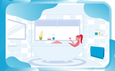 Genç Kadın Evdeki Tuvalette Uzanıyor ve Rahatlıyor