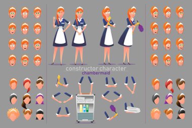 İnşaatçı Karakter Hizmetçi Kadın Pozisyonları.