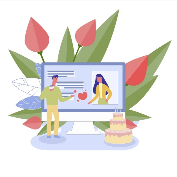 Születésnap kívánságok, használata Chat App számítógépen keresztül — Stock Vector