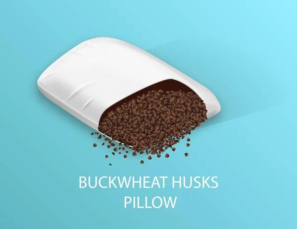 Buckwheat Husks Pillow on Blue Background. Vector. — Stock Vector
