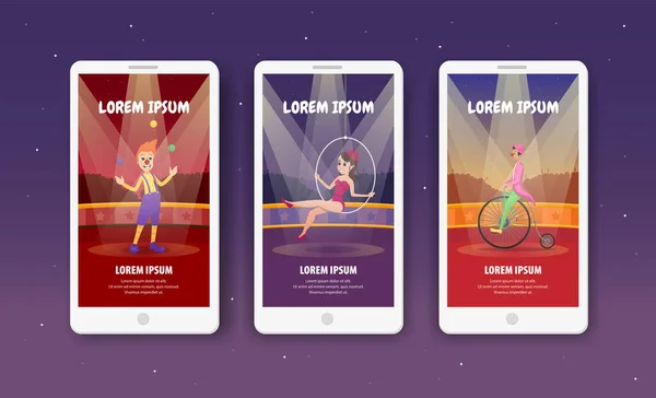 Mobile Landing Page με Circus Ηθοποιός και Ηθοποιός — Διανυσματικό Αρχείο