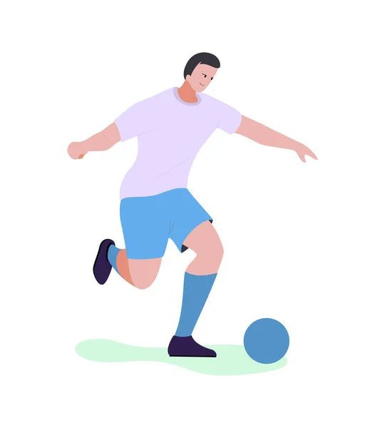 Personaje de jugador de fútbol masculino de dibujos animados con bola — Vector de stock