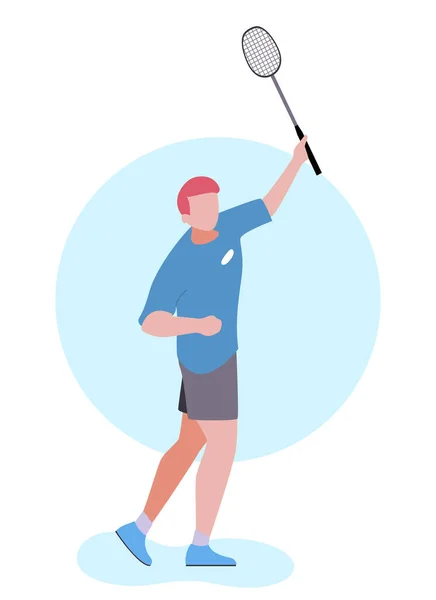Uomo dei cartoni animati gioca Badminton isolato illustrazione — Vettoriale Stock