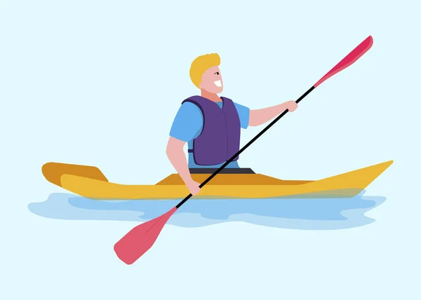 Single Smiling Male Rower on Canoe with Paddle — Stock Vector