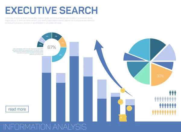 Executive Search mit Grafiken, Balkeninformationen. — Stockvektor