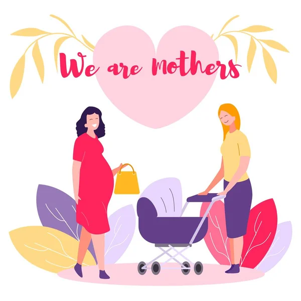 Flat Illustration Happy Two Women Pregnant, Mother — Stockový vektor