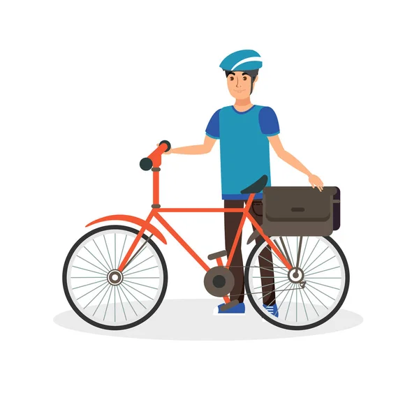 Happy Man with Bicycle Flat Vector Illustration — Stockový vektor