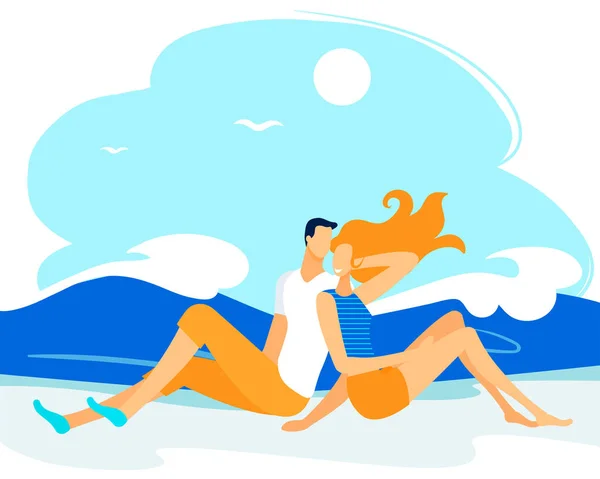 Par de personajes pasar tiempo en la costa del mar, Pareja — Vector de stock