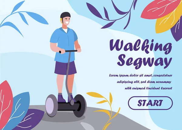 Página de inicio de dibujos animados que invita a caminar en Segway — Vector de stock