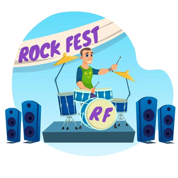 Flyer brilhante Rock Fest Inscrição Cartoon Flat . — Vetor de Stock