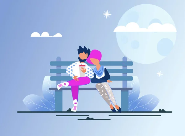 Loving Couple Dating Outdoors Cinema at Night Time — Stock Vector