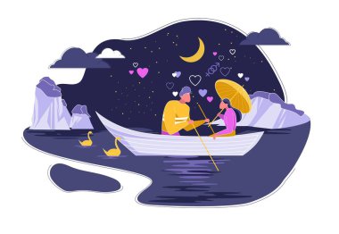 Tekne Gezisi Nehri 'nde ya da Gece Gölü' nde Sevimli Çift.