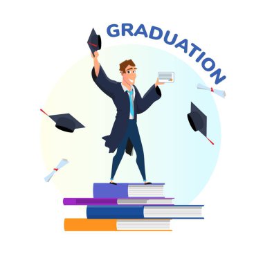 Kitap Yığını Üzerine Diplomayla Mutlu Öğrenciler